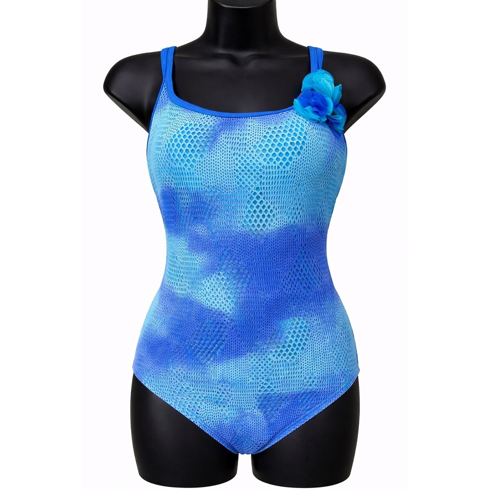 Ruby Rd. Beach Womens One Piece Tank Swimsuit Size‎ 14 Blue Watercolor Open Net
